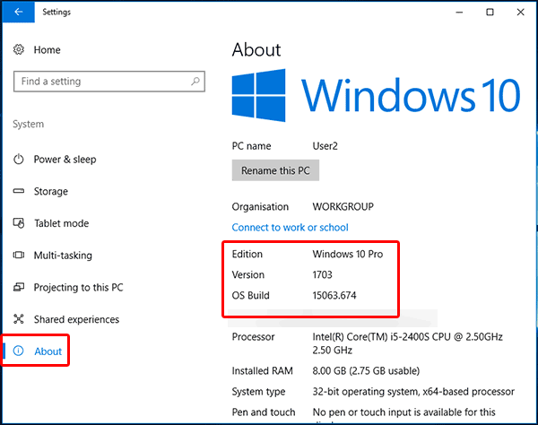 Check Windows Build Number