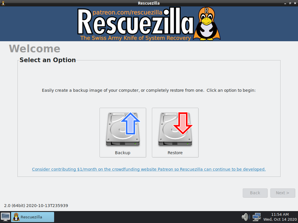 Rescuezilla welcome screen