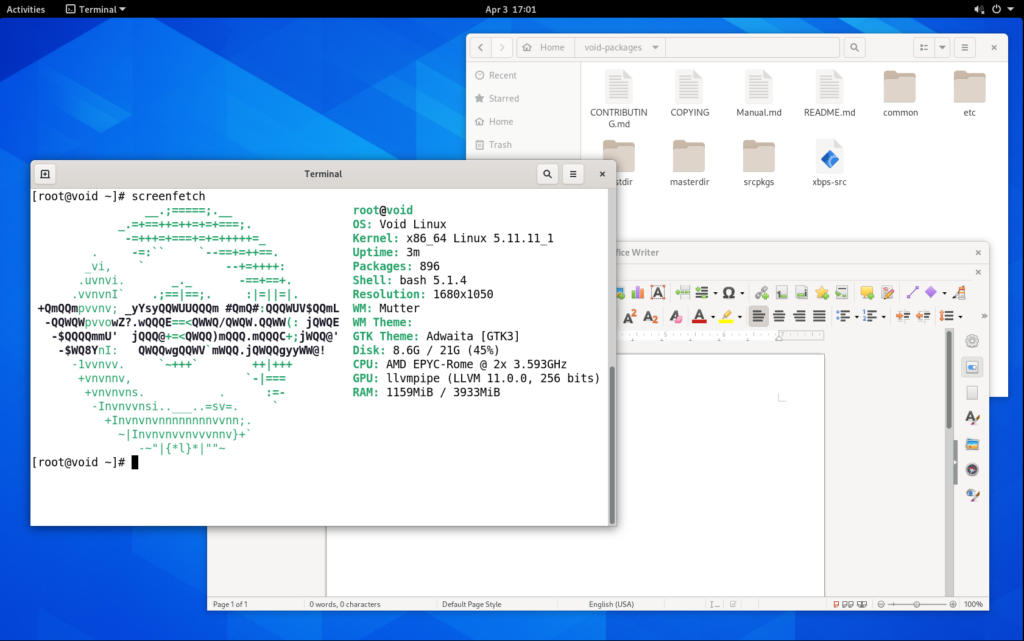 Void Linux GNOME 3.38 Desktop