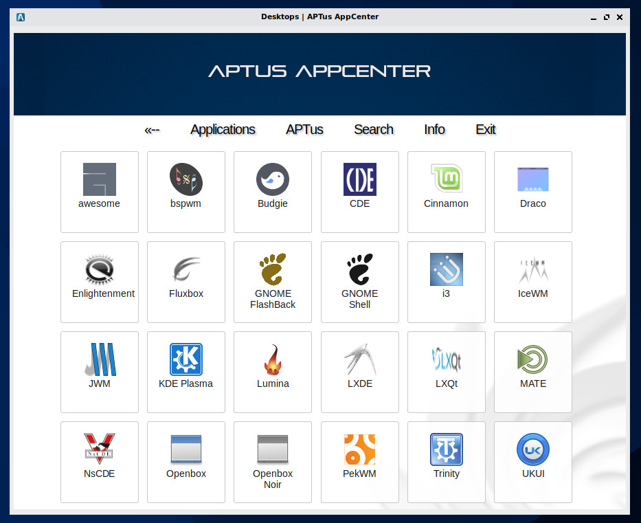 Sparky APTus AppCenter Desktops List