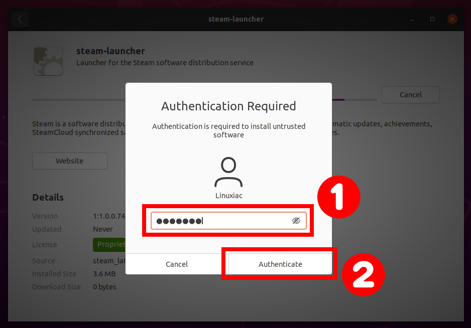 Ubuntu Software Manager User Authentication