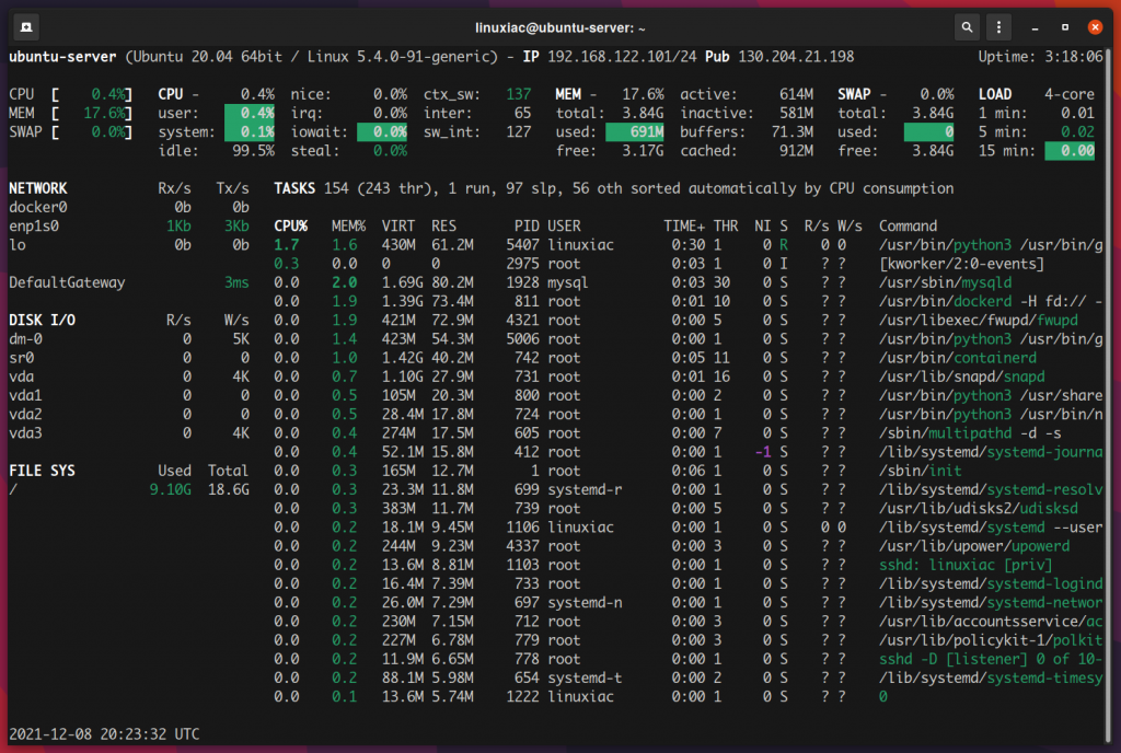 glances Linux monitoring tool