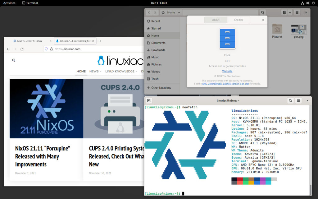 NixOS 21.11 GNOME Desktop