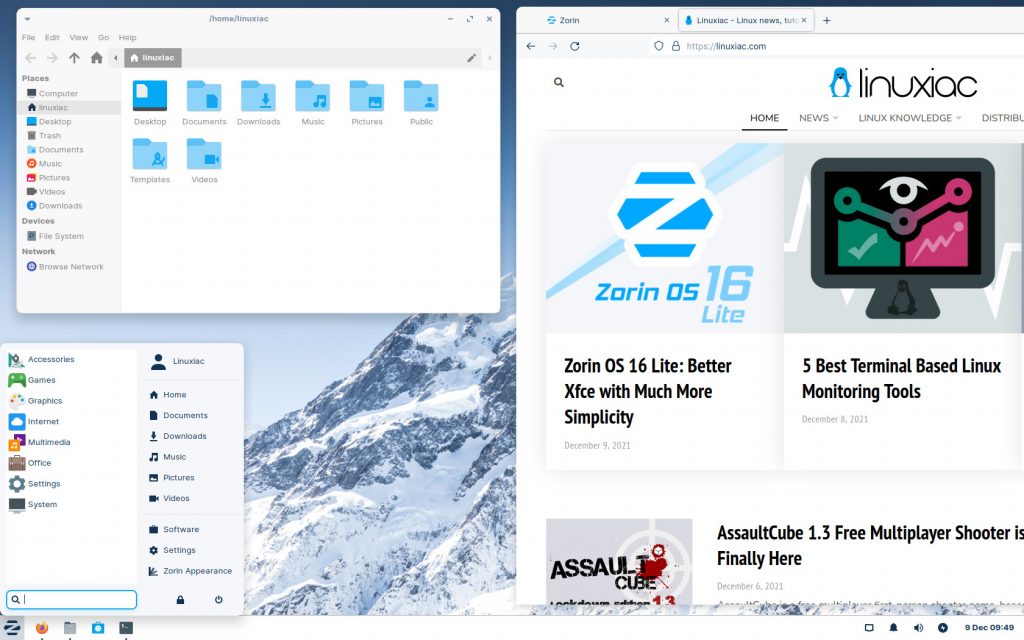 Zorin OS 16 Lite Xfce Desktop