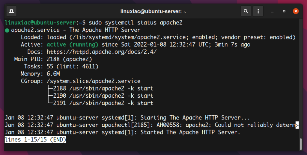 Verifying the Apache Web Server Ststus