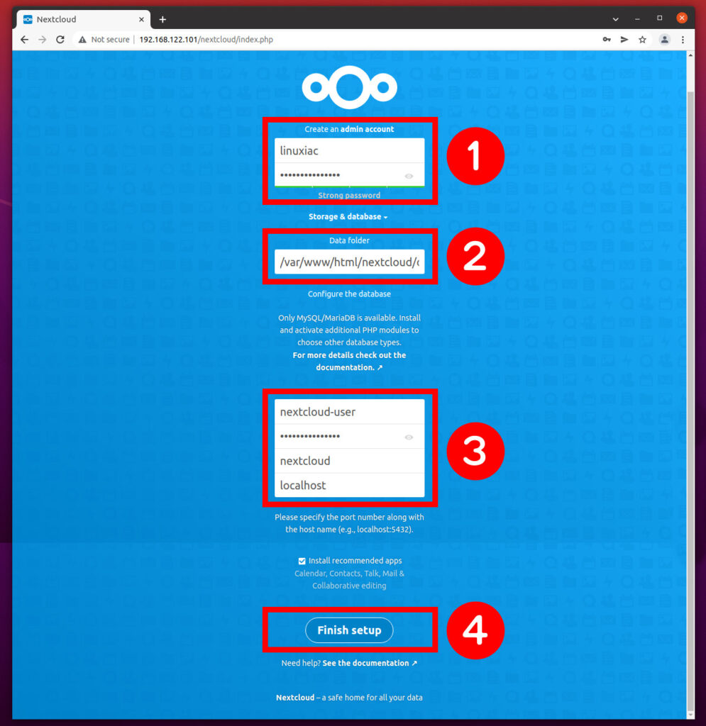 How to Install Nextcloud - Completing Installation
