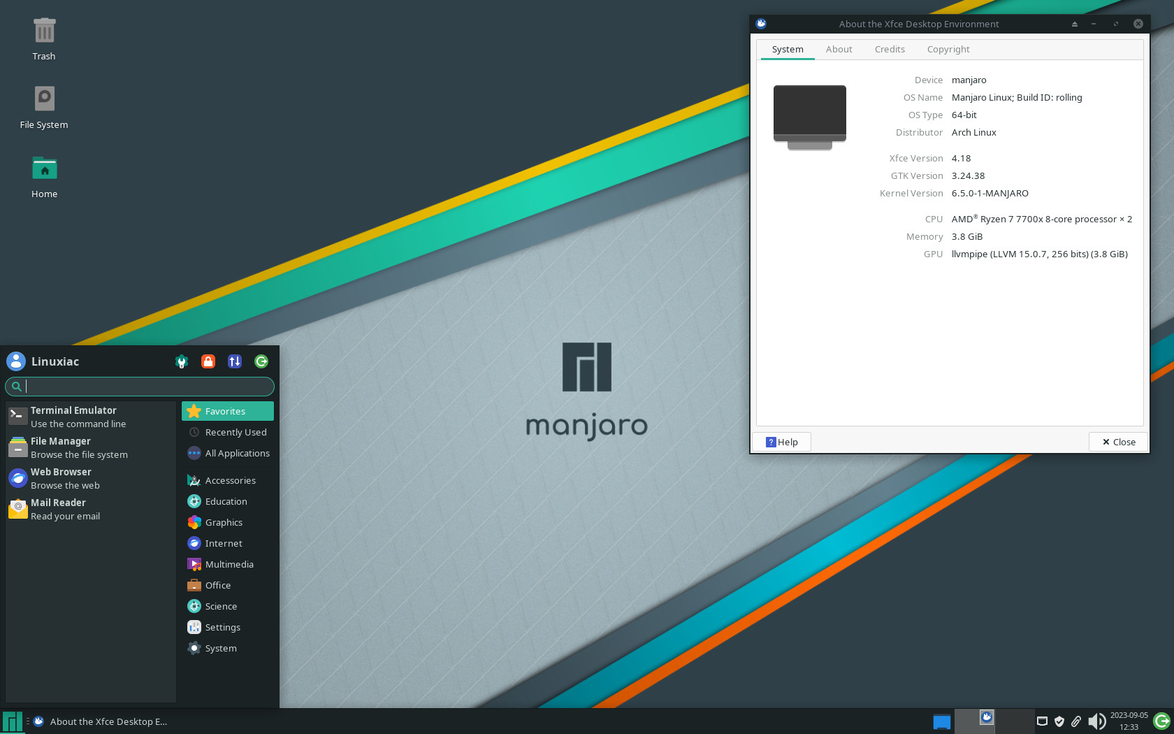 Manjaro 23 con desktop Xfce 4.18